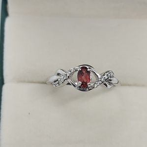 Natural Ruby Decorated With CZ Simulated Diamonds, 925SS
